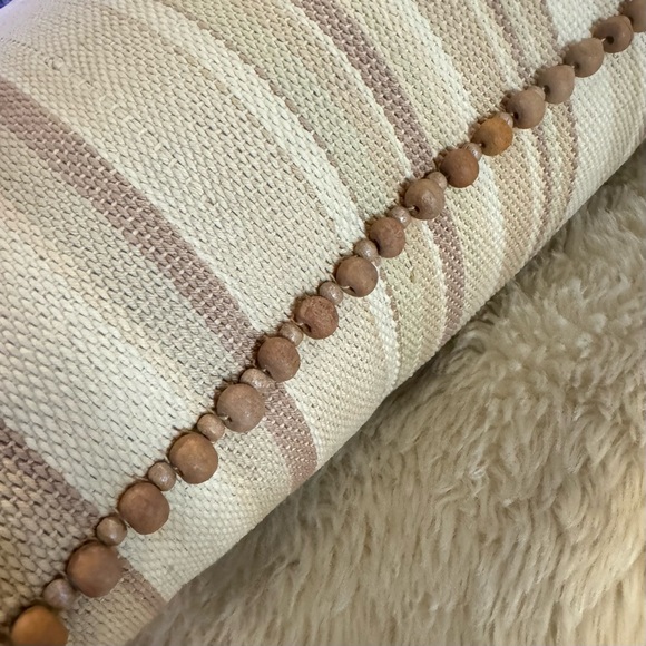 Crate&Barrel Neutral Stripe Beaded Accent Pillow Cover - Picture 3 of 7